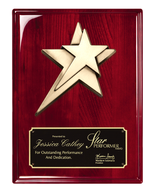 Metal Gold Star Mount Rosewood Plaque