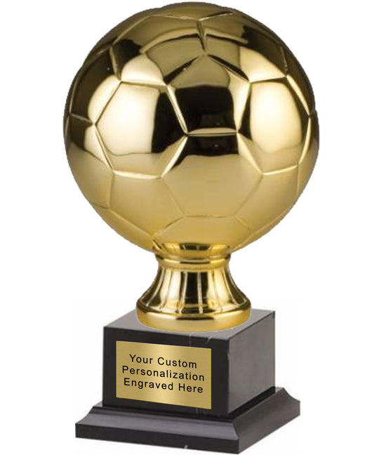 Gold Metalized Soccer Ball on Marble Base