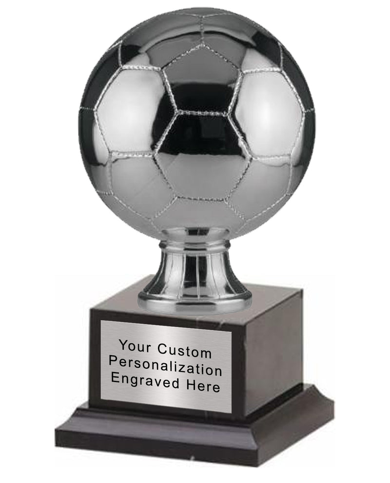 Silver Metalized Soccer Ball on Marble Base Large