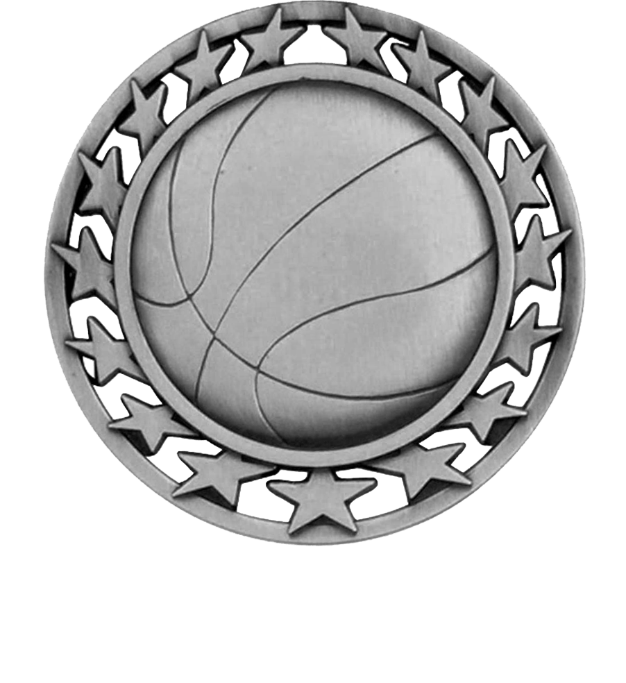 Silver Star Circle Basketball Medal