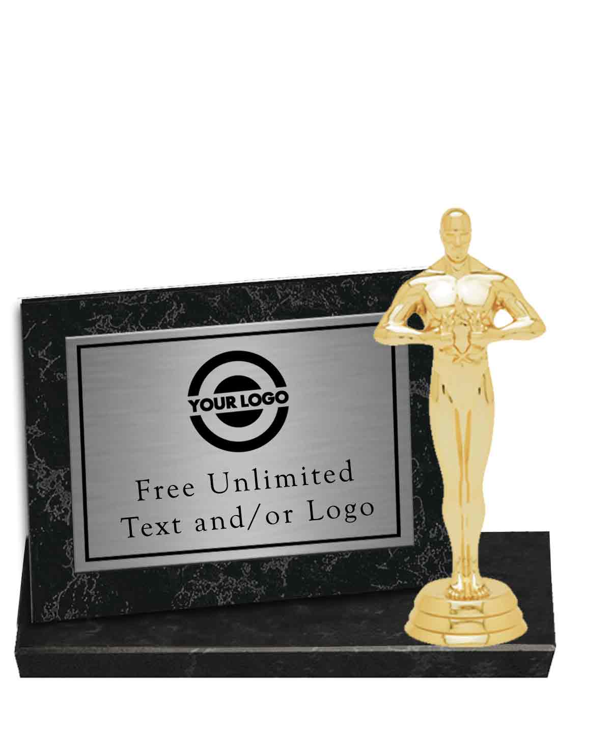 Silver Plate Black Marble Billboard Plaque with Achievement Topper