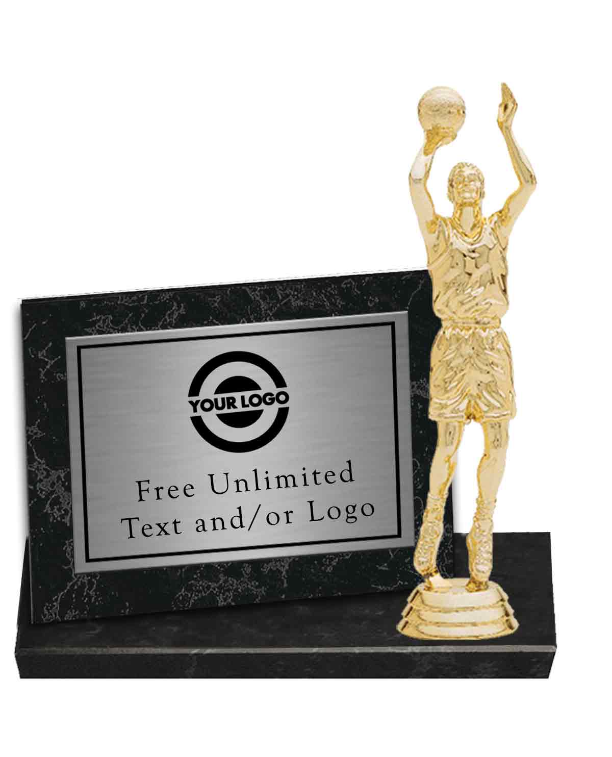 Silver Plate Black Marble Billboard Plaque with Basketball Topper