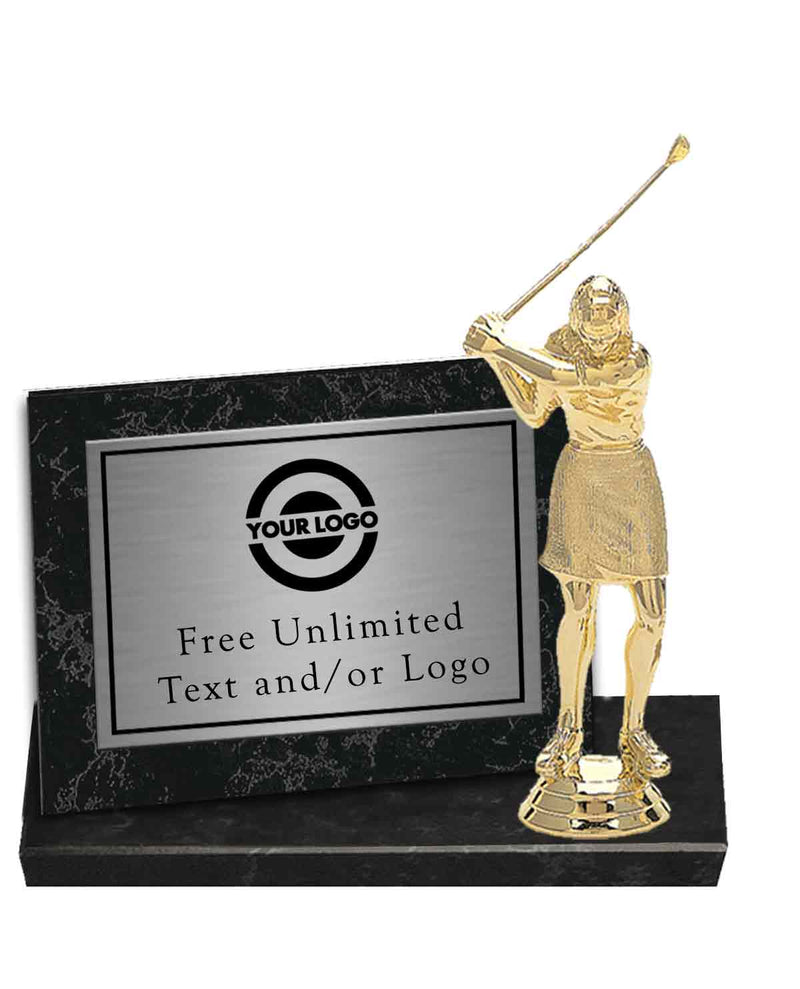 Silver Plate Black Marble Billboard Plaque with Golf Topper