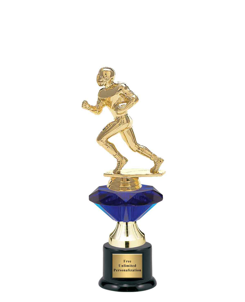 Small Blue Jewel Riser Football Trophy
