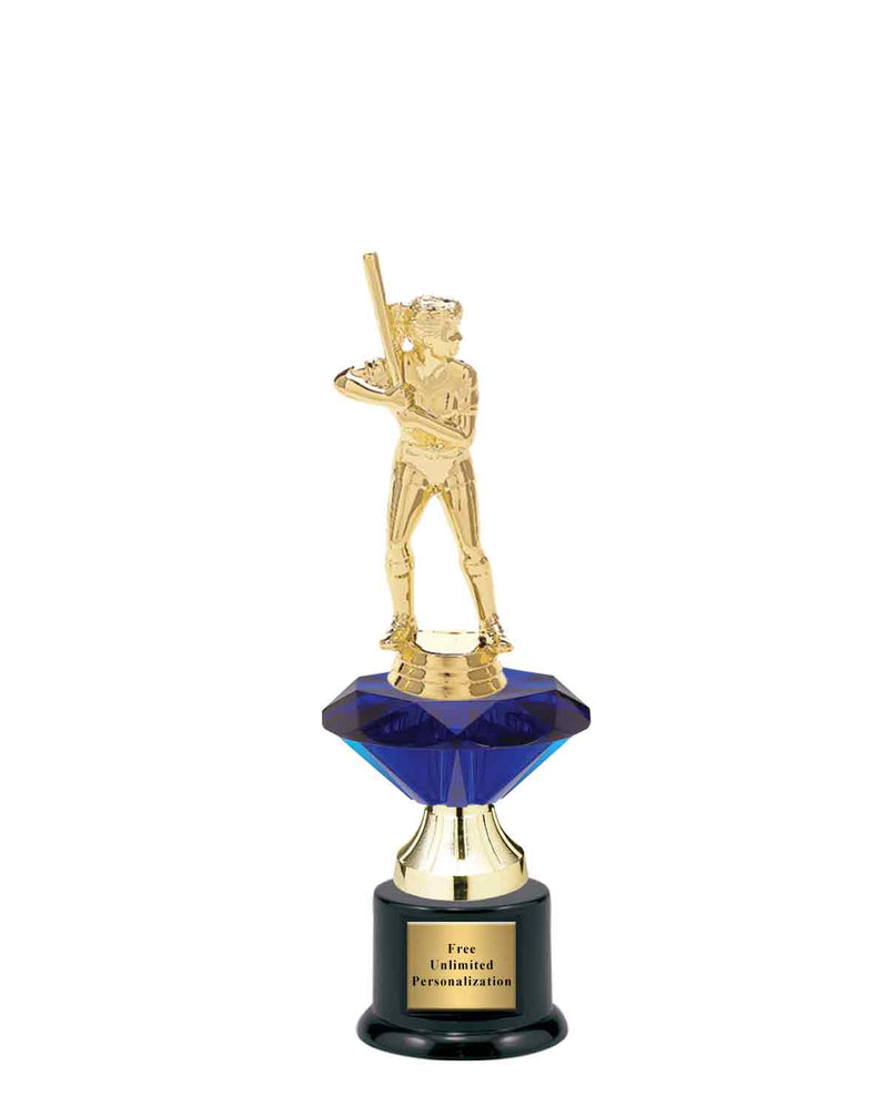 Small Blue Jewel Riser Softball Trophy