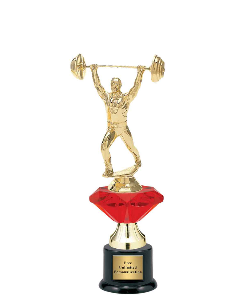 Small Red Jewel Riser Weightlifting Trophy