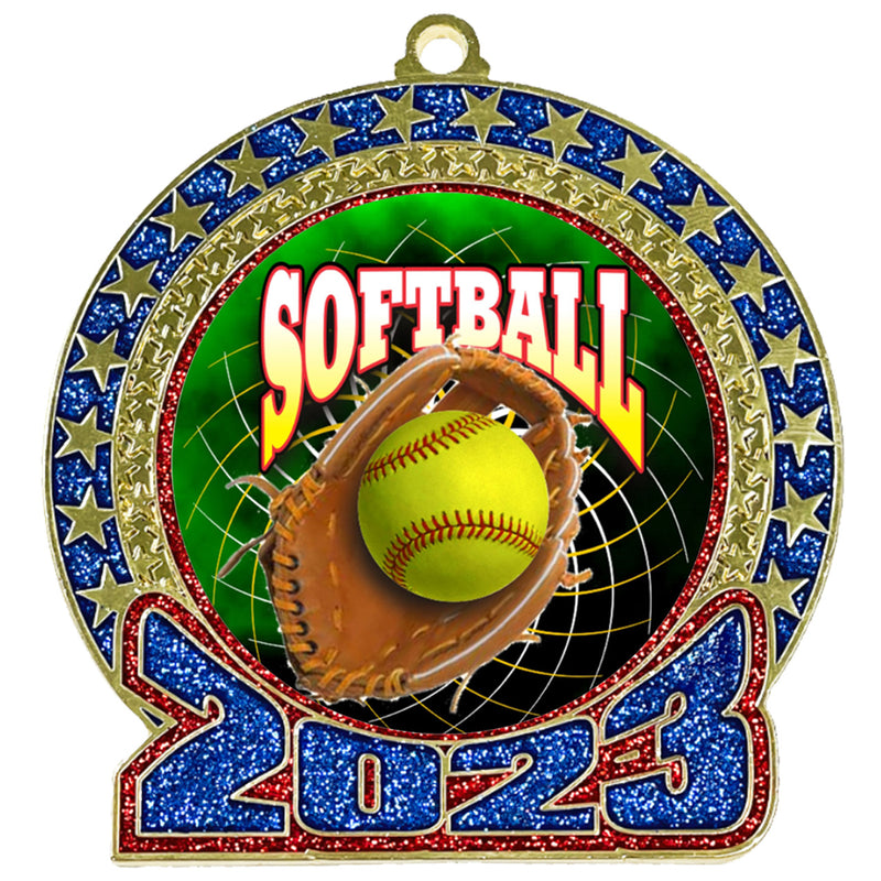 2023 Red and Blue Glitter Softball Insert Medal