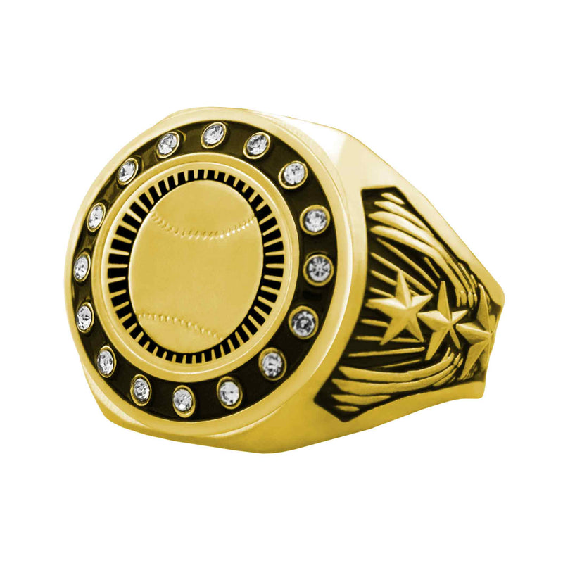 Bright Gold Baseball Championship Ring - Stones