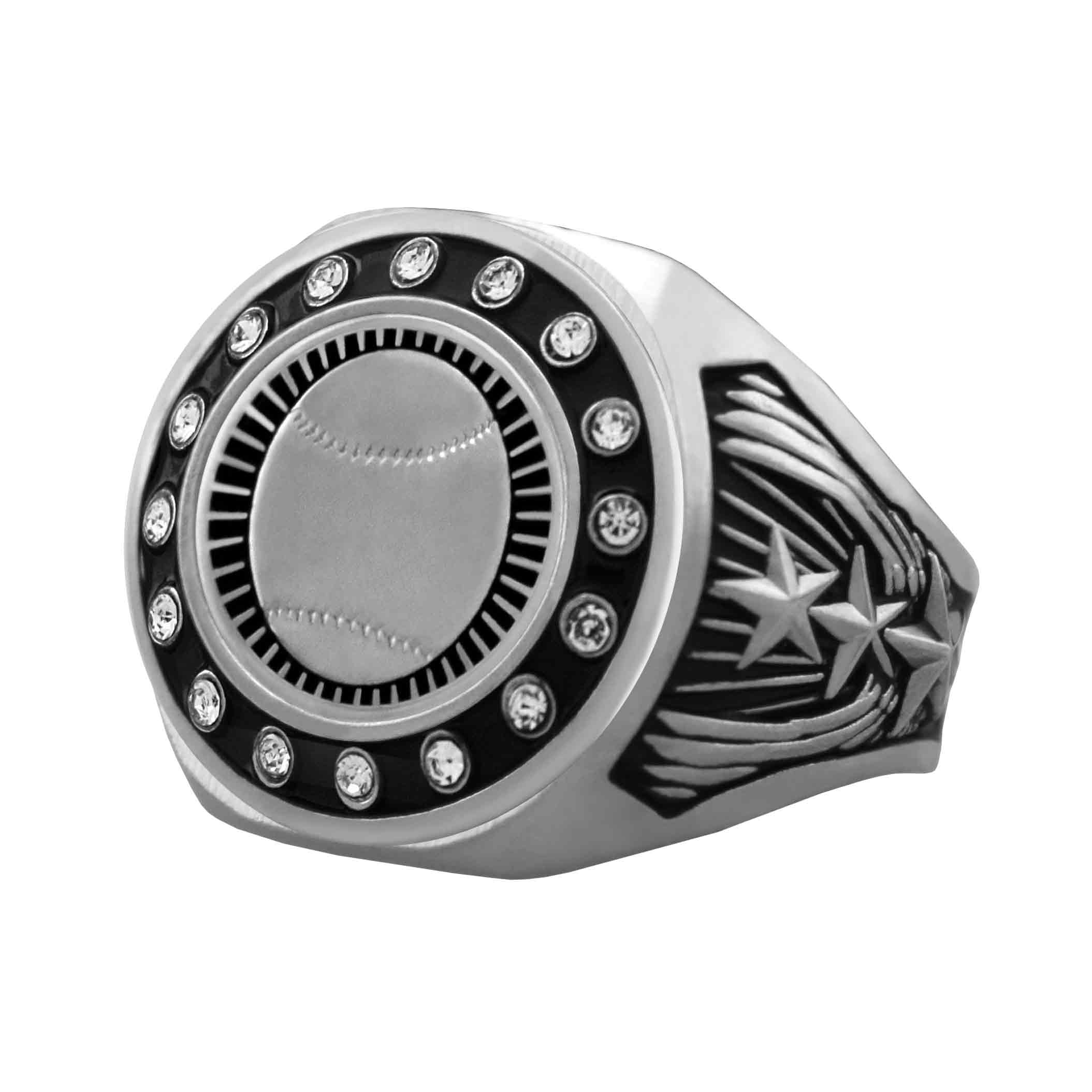 Bright Silver Baseball Championship Ring - Stones