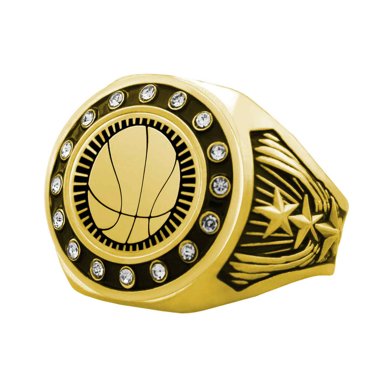 Bright Gold Basketball Championship Ring - Stones