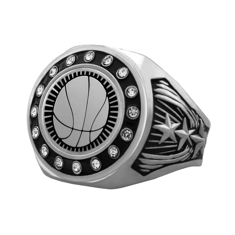 Bright Silver Basketball Championship Ring - Stones