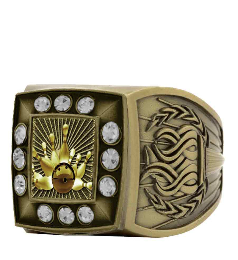 Gold Bowling Championship Ring With Stones Bezel
