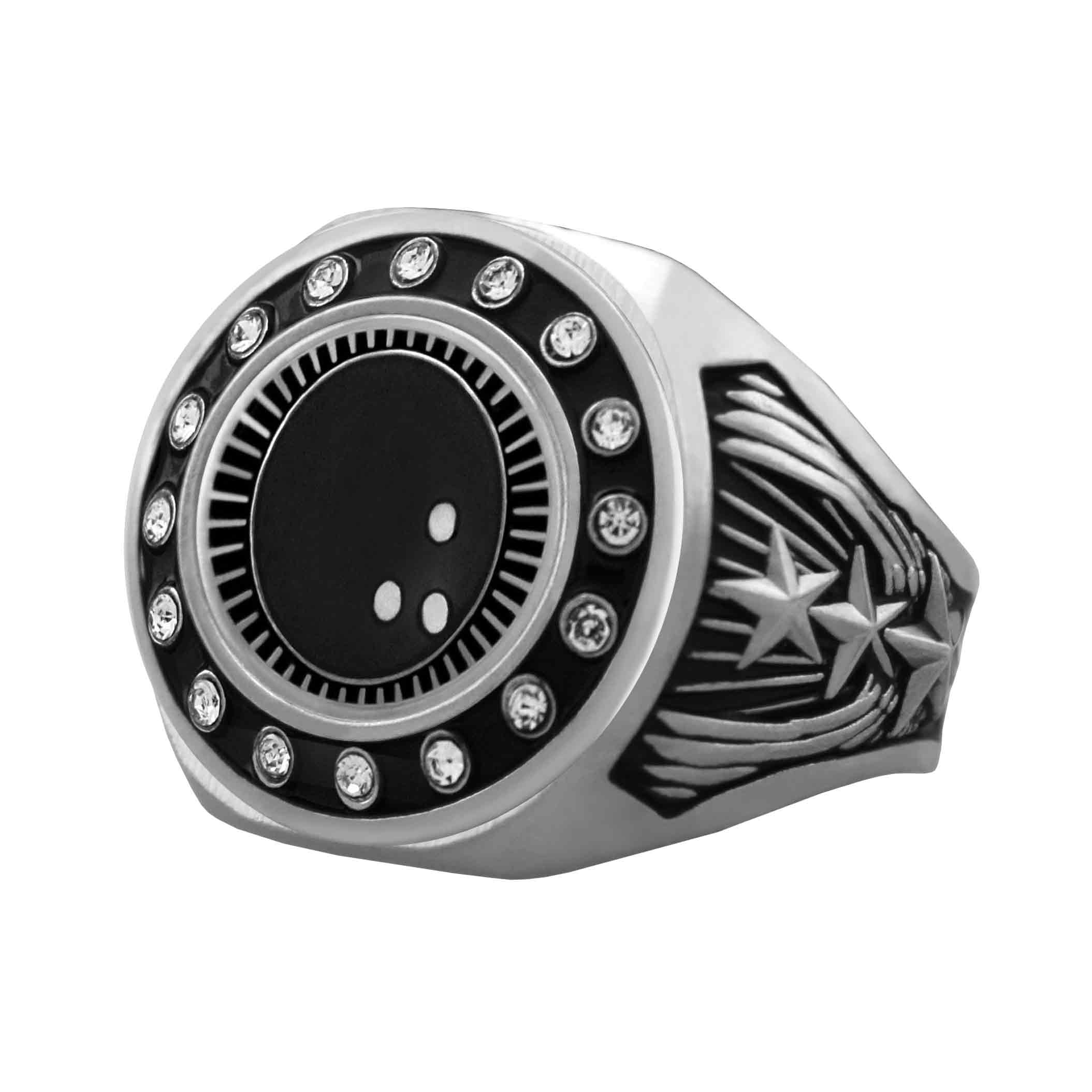 Bright Silver Bowling Championship Ring - Stones