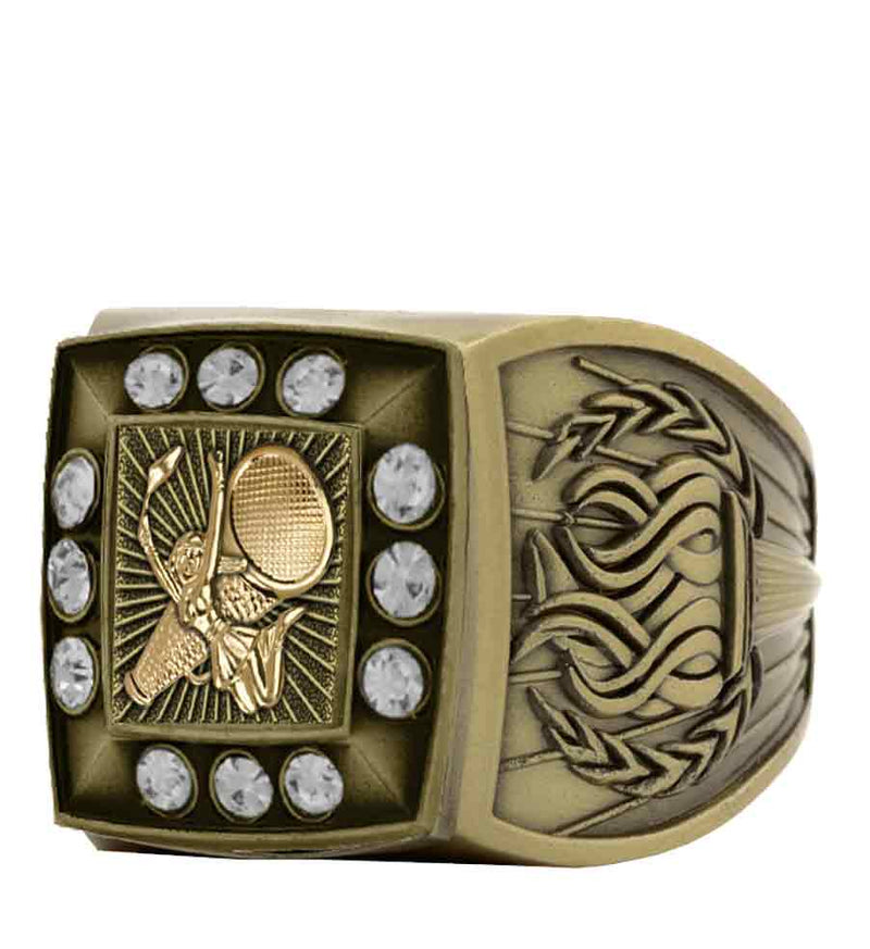 Gold Cheer Championship Ring With Stones Bezel