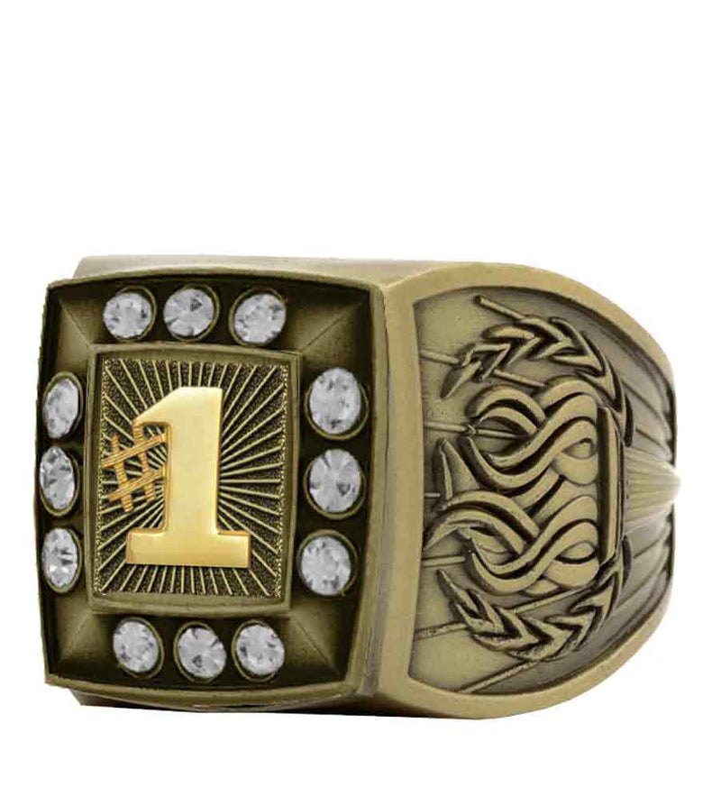 Gold First Place Championship Ring With Stones Bezel