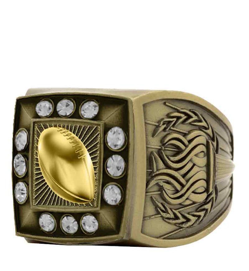 Gold Football Championship Ring With Stones Bezel
