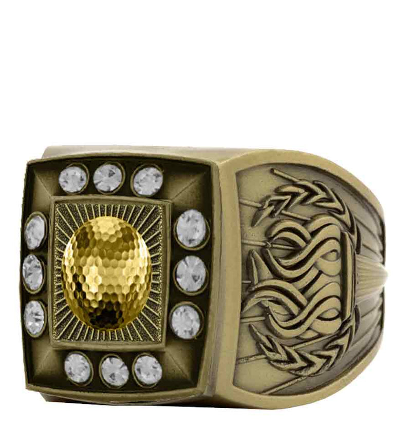 Gold Golf Championship Ring With Stones Bezel