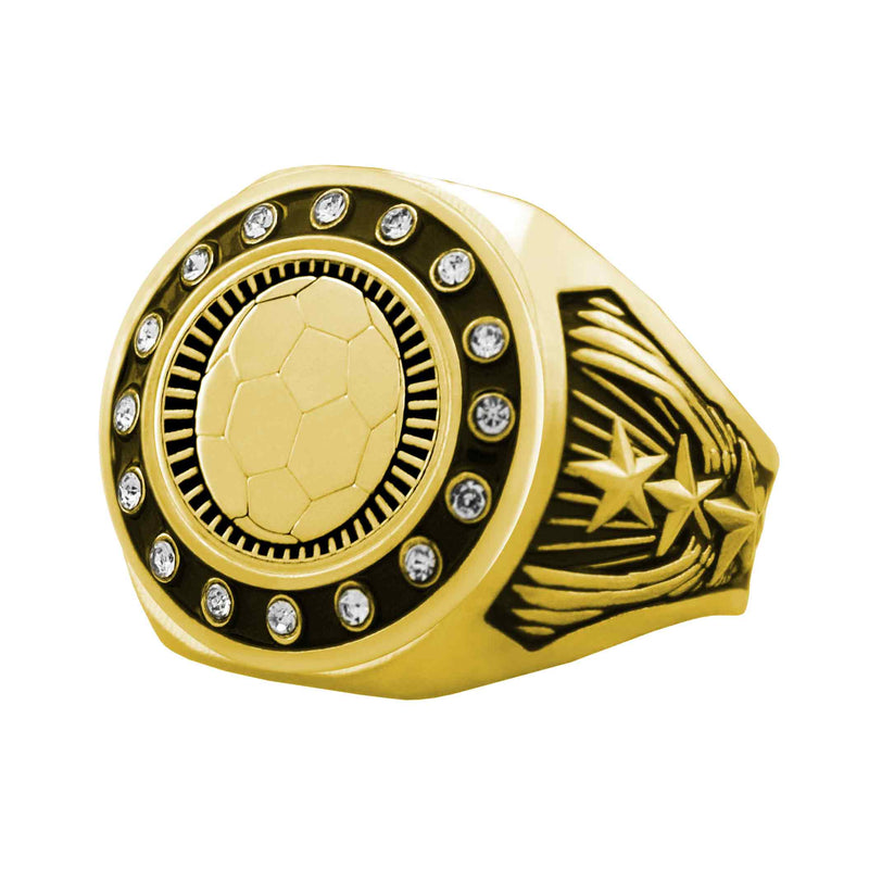 Bright Gold Soccer Championship Ring - Stones