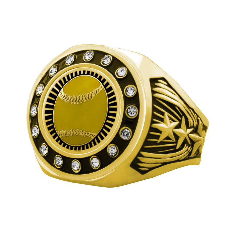 Bright Gold Softball Championship Ring - Stones