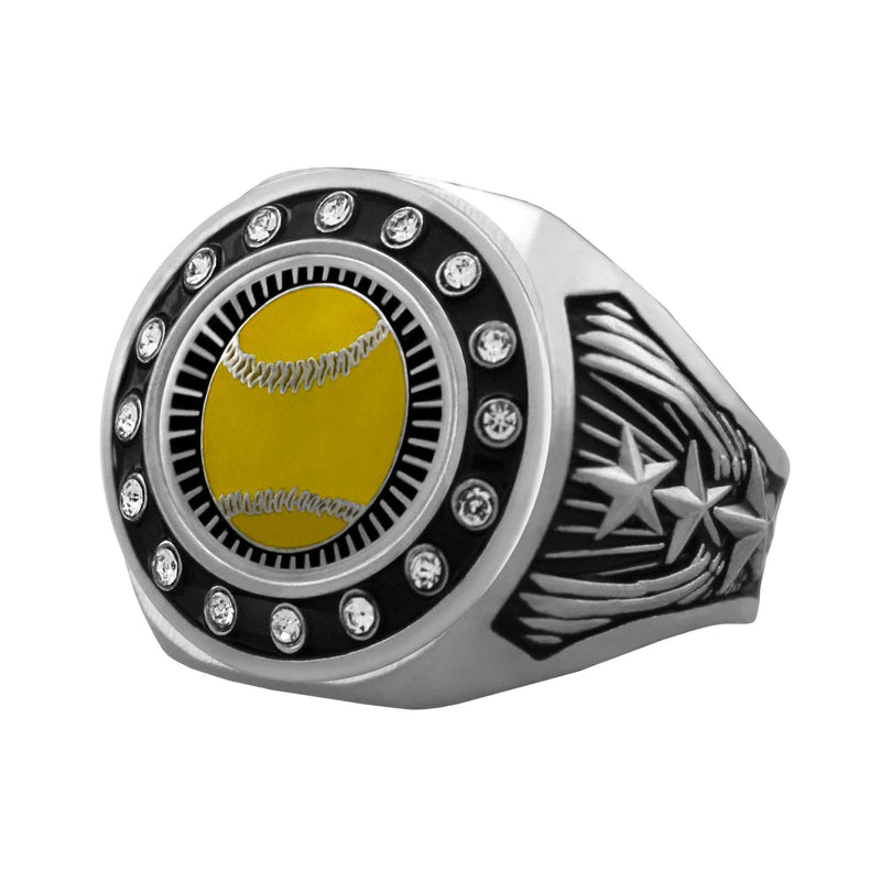 Bright Silver Softball Championship Ring - Stones