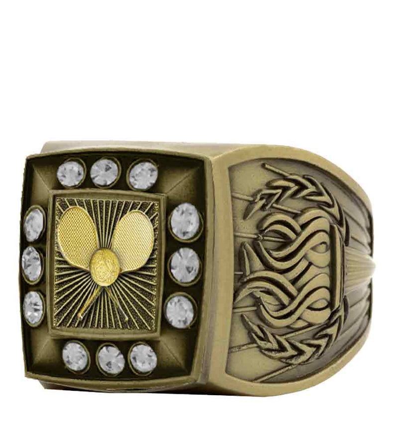 Gold Tennis Championship Ring With Stones Bezel