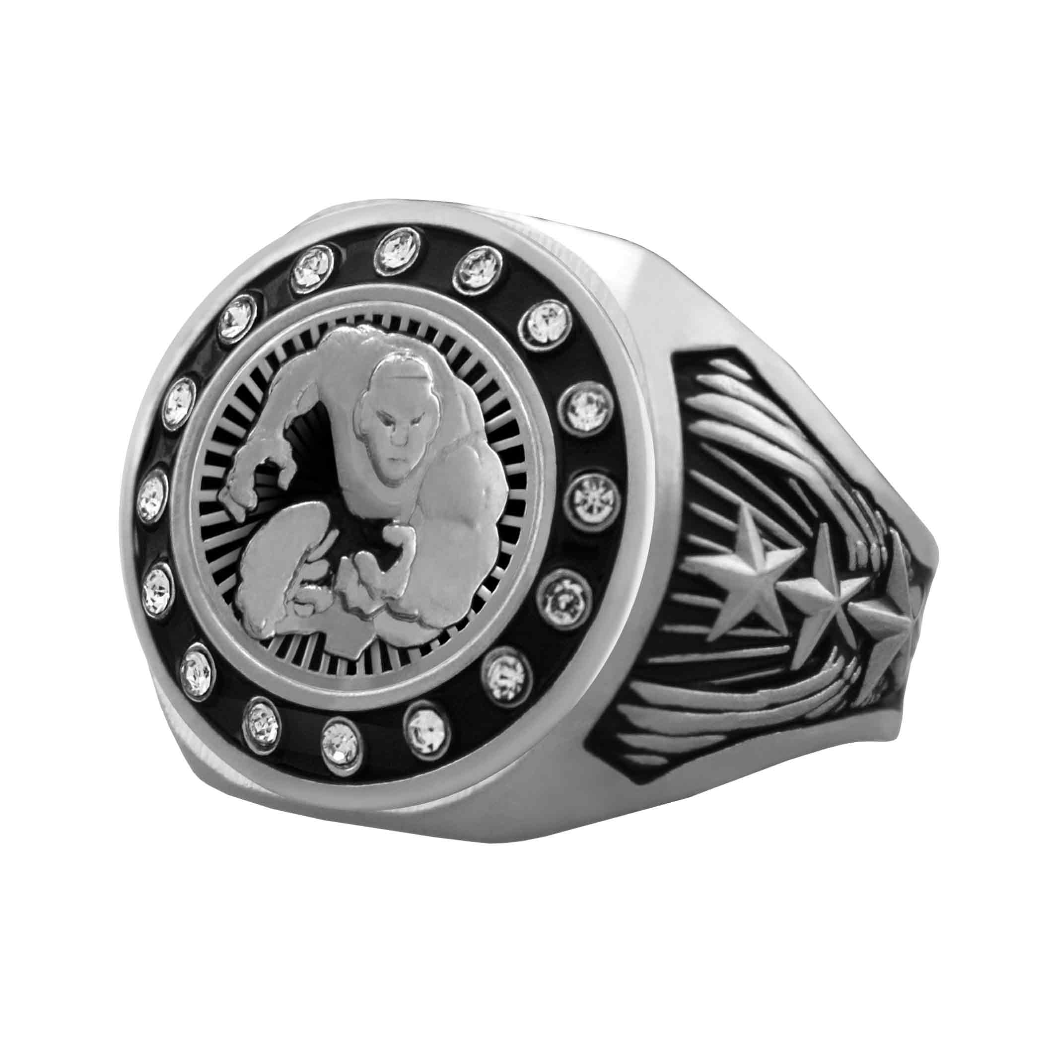 Bright Silver Wrestling Championship Ring - Stones