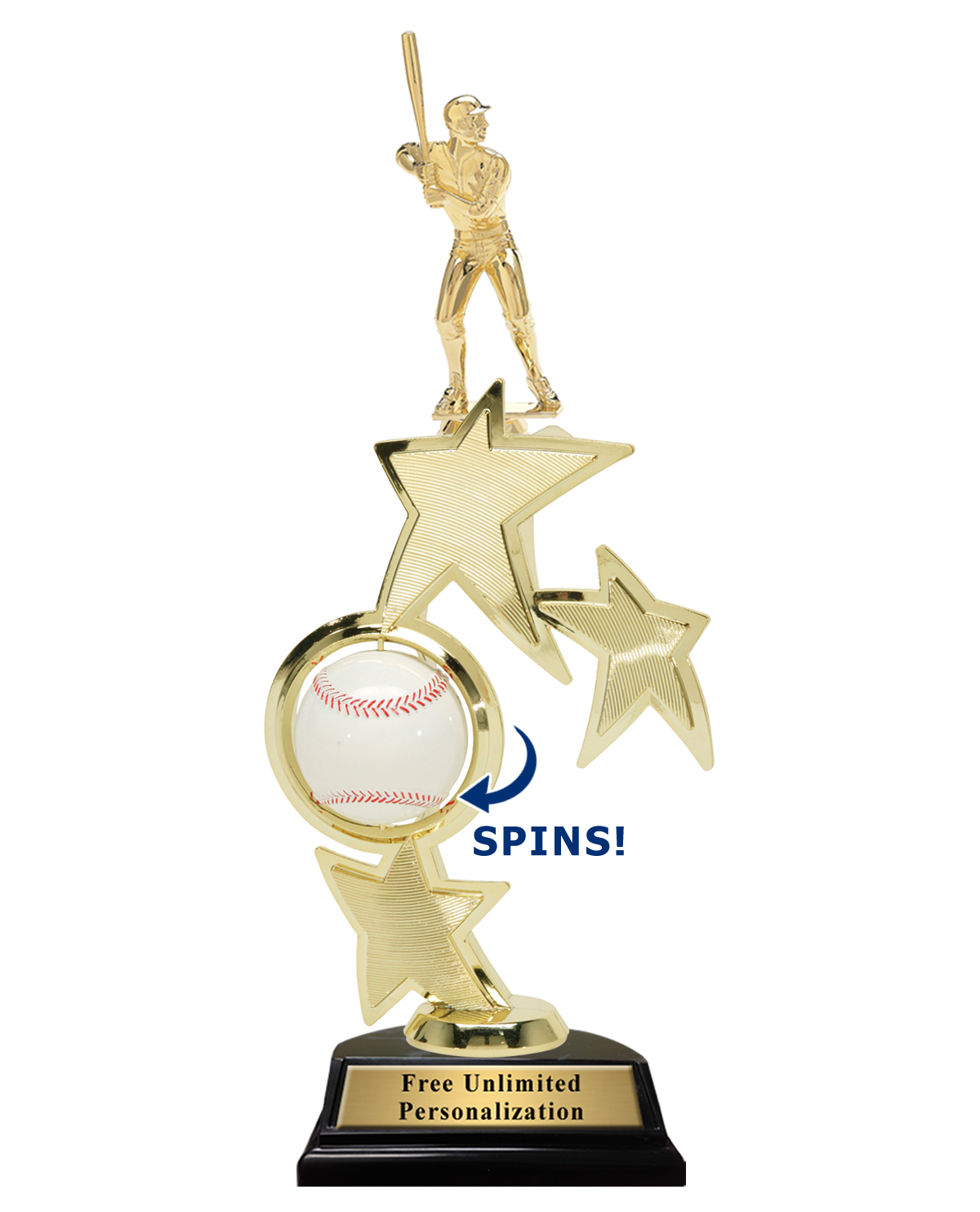 Triple Star Spin Action Baseball Trophy