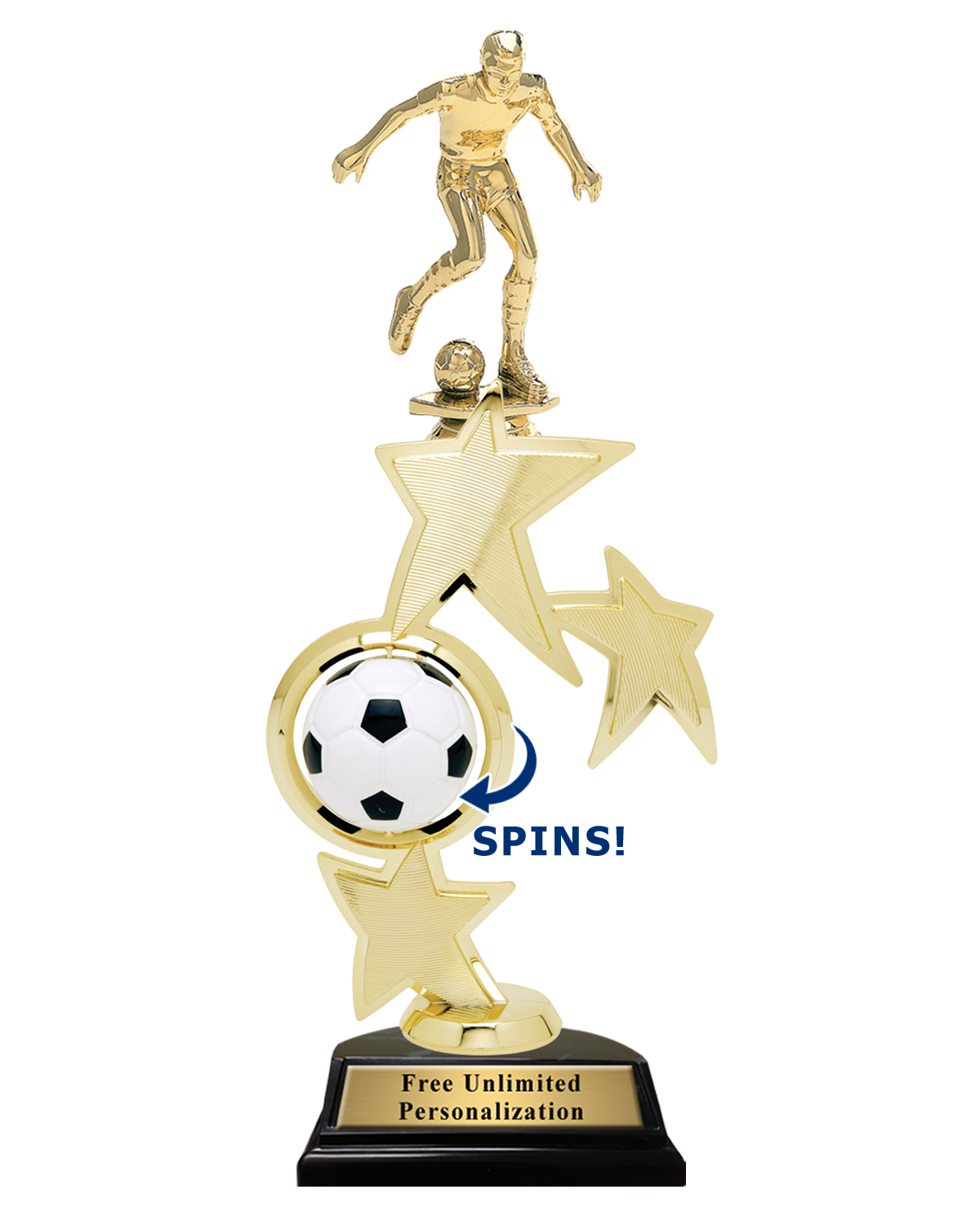 Triple Star Spin Action Soccer Trophy