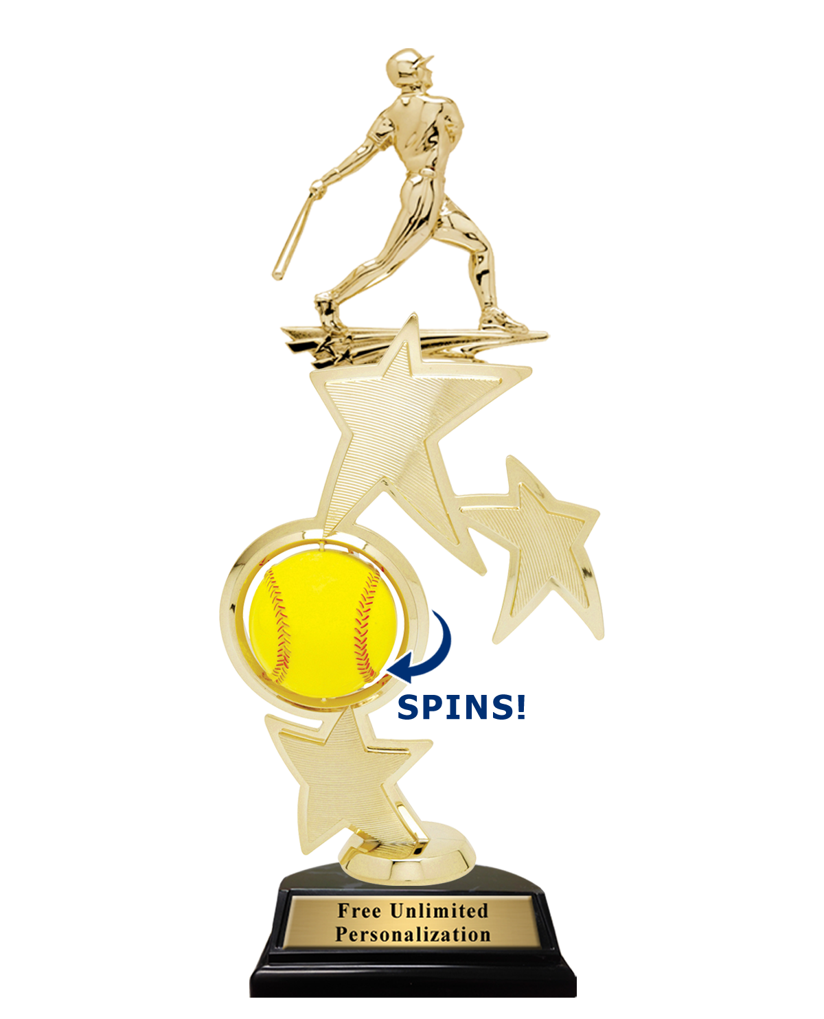 Triple Star Spin Action Softball Trophy