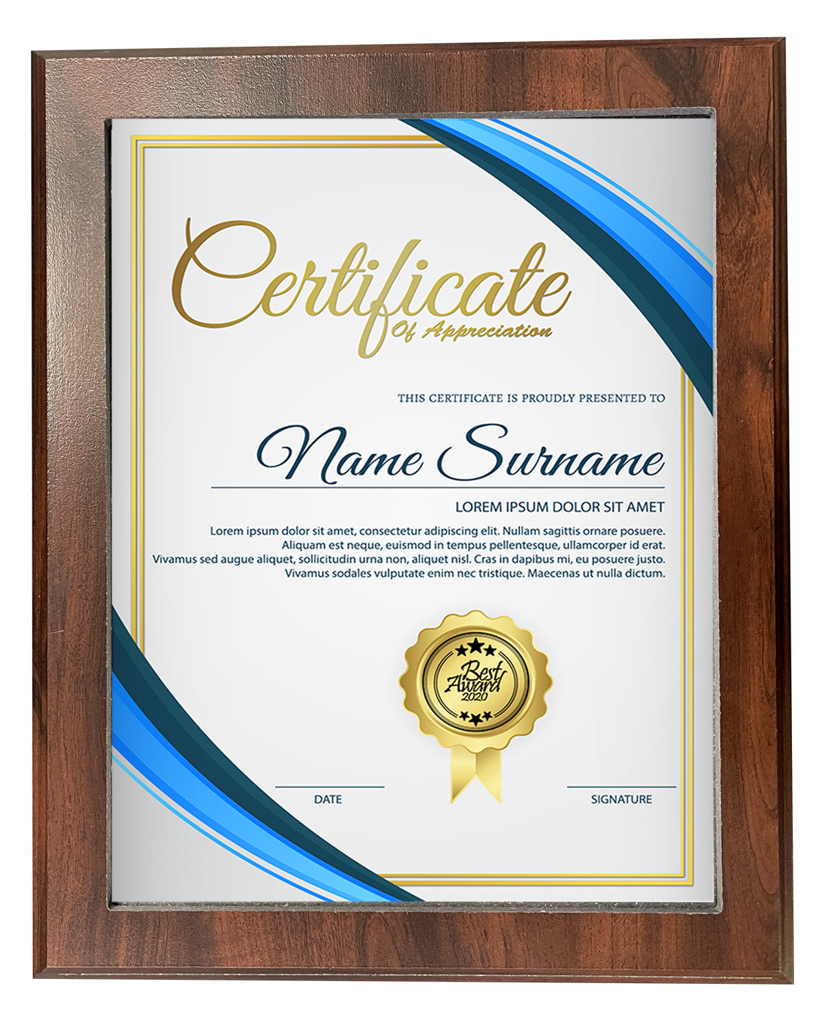 Vertical Cherry Slide in Certificate Plaque