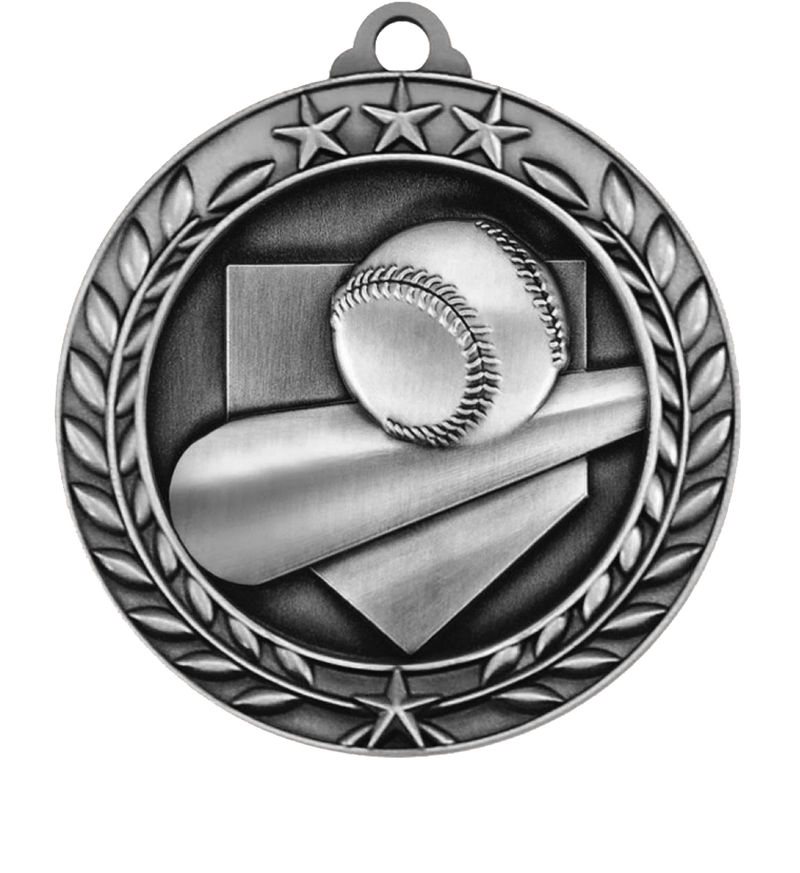 Silver Small Star Wreath Baseball Medal