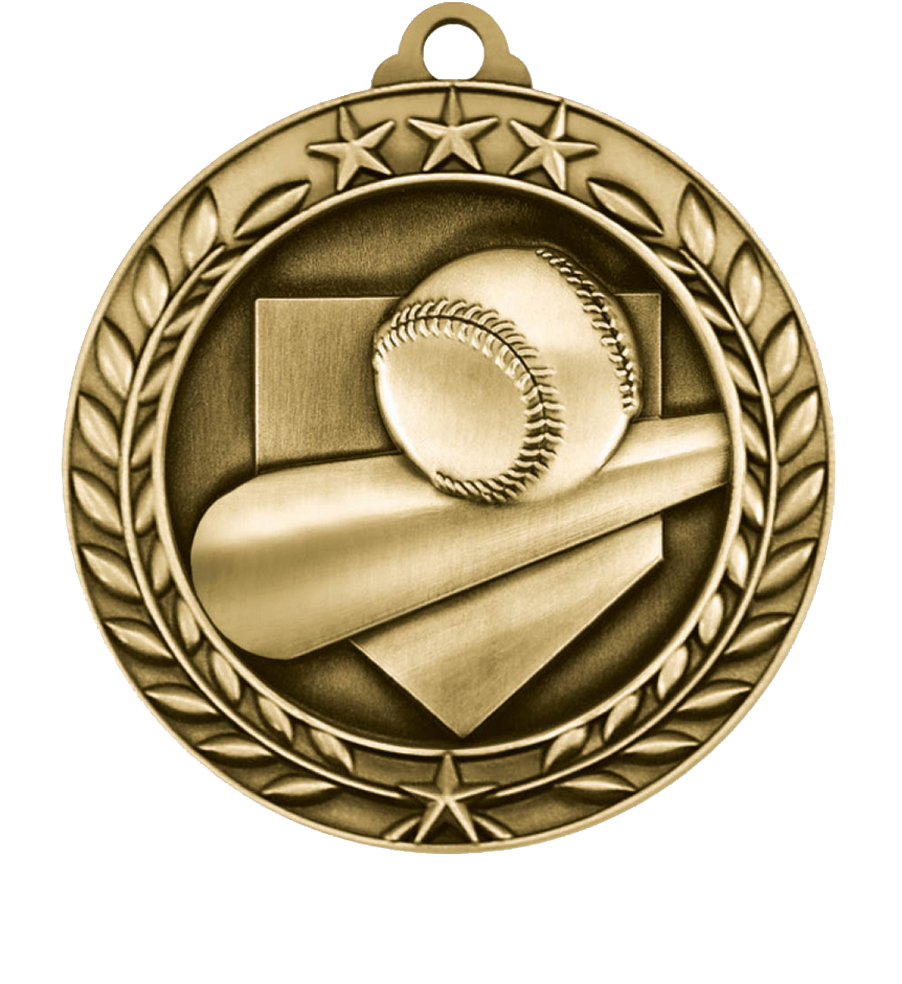 Gold Large Star Wreath Baseball Medal