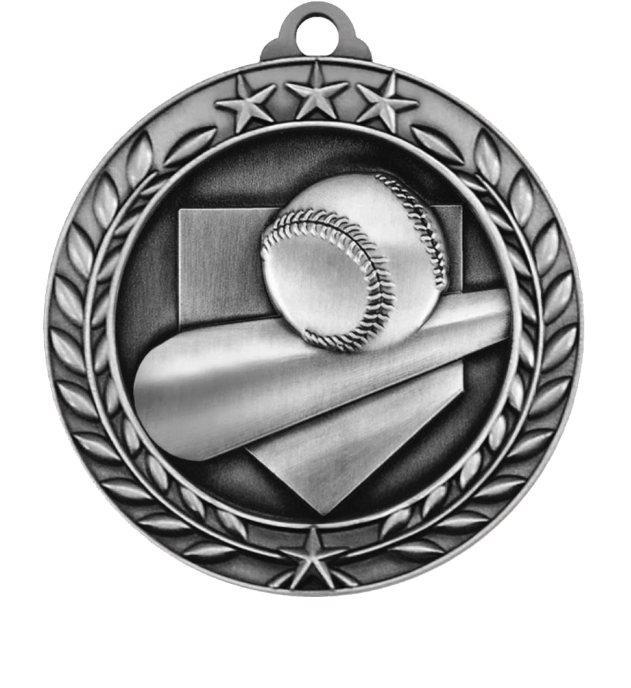 Silver Large Star Wreath Baseball Medal