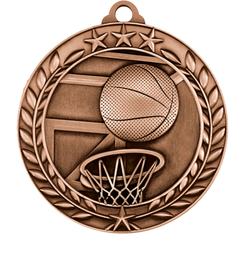 Bronze Large Star Wreath Basketball Medal