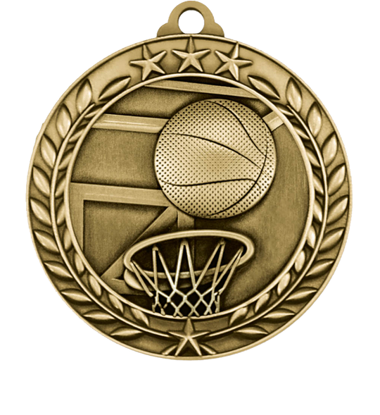 Large Star Wreath Basketball Medal