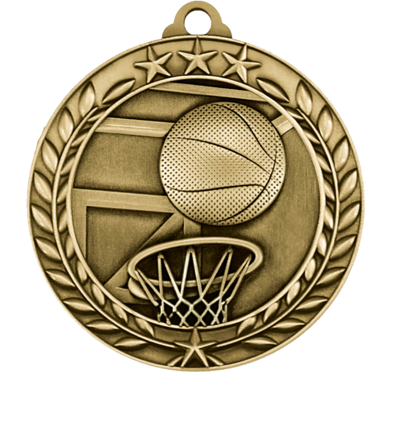 Gold Large Star Wreath Basketball Medal