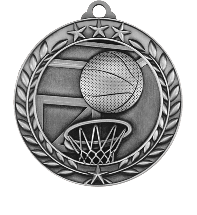 Silver Large Star Wreath Basketball Medal
