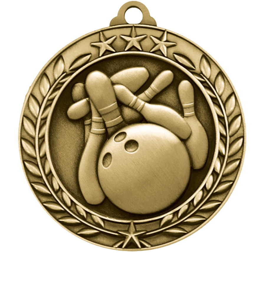 Gold Small Star Wreath Bowling Medal