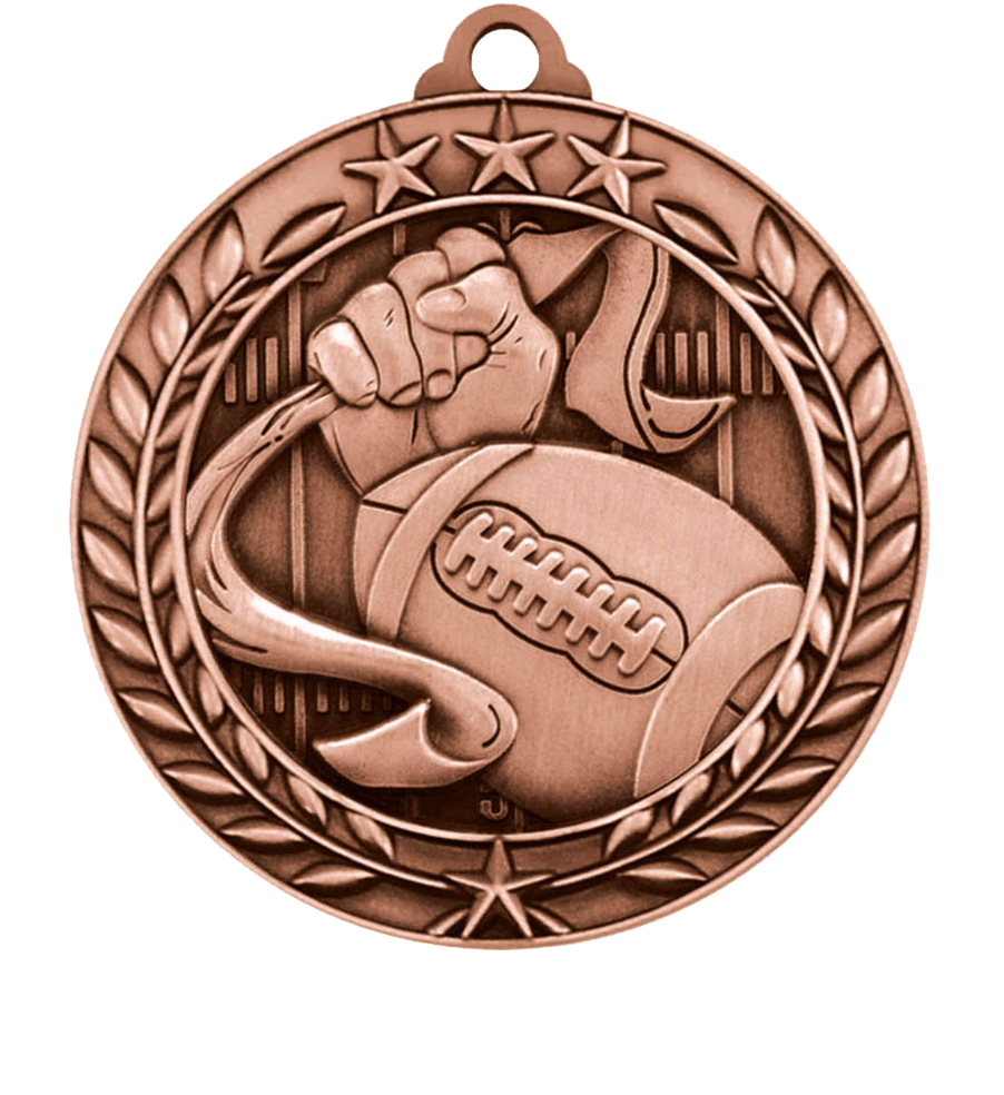 Bronze Small Star Wreath Flag Football Medal