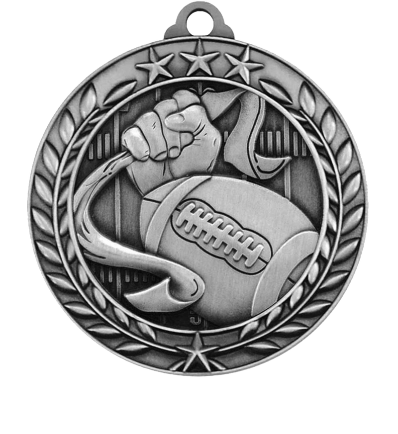 Silver Small Star Wreath Flag Football Medal