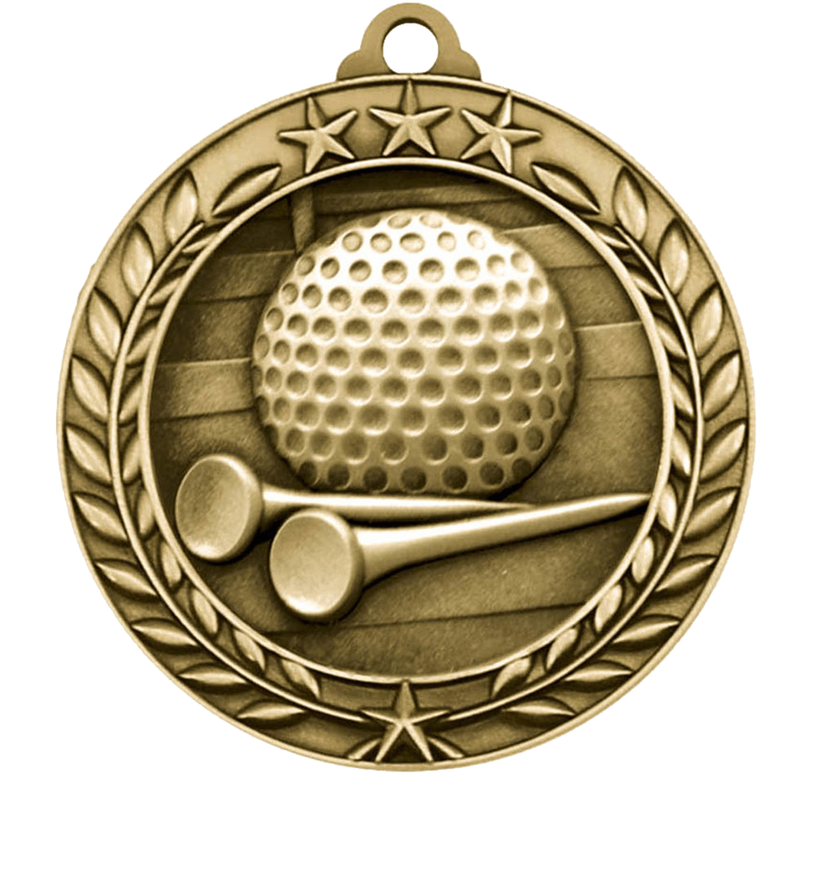 Gold Large Star Wreath Golf Medal