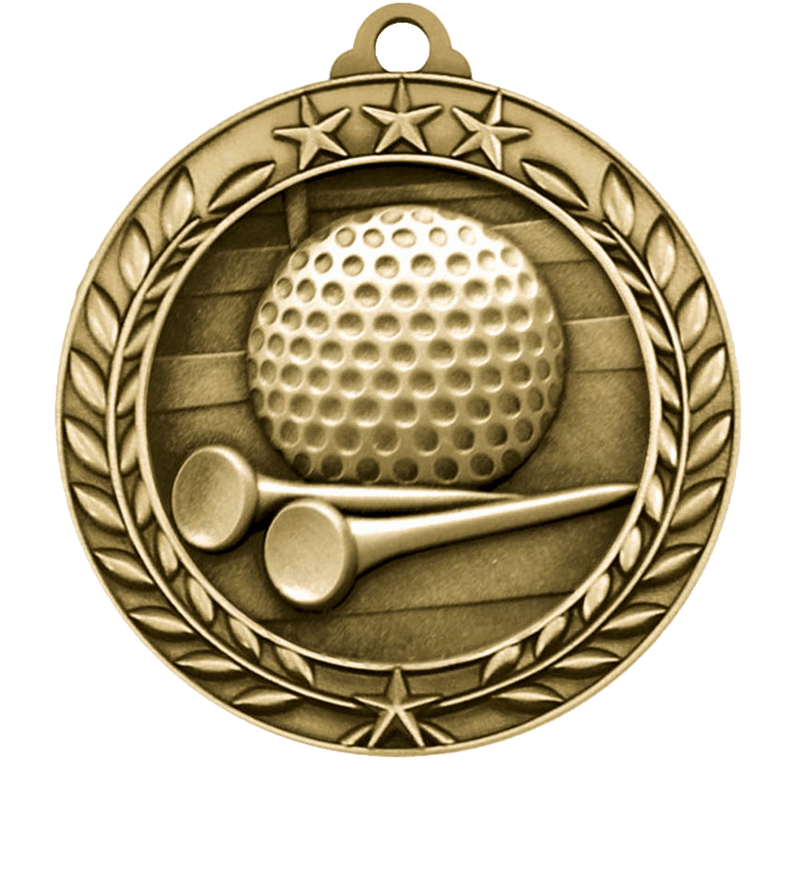 Gold Large Star Wreath Golf Medal