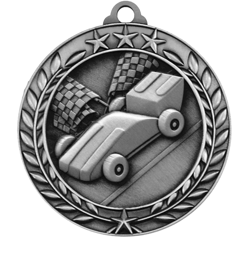 Silver Large Star Wreath Pinewood Derby Medal