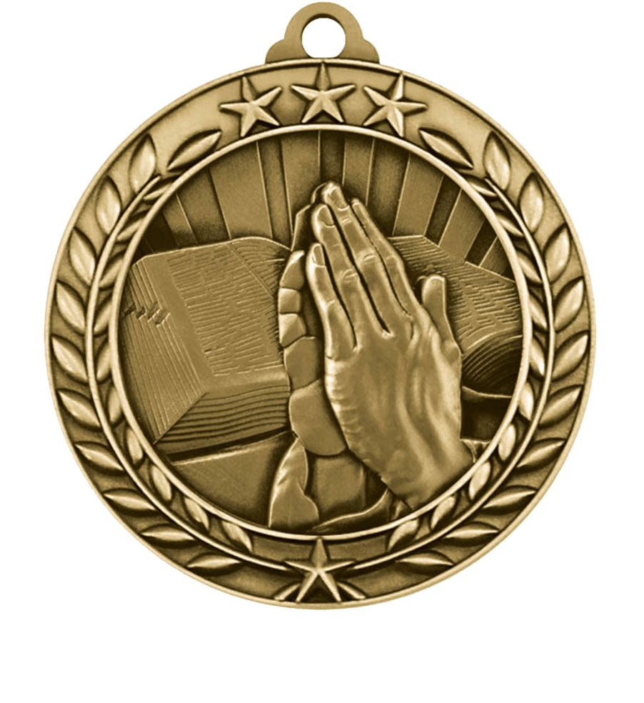 Gold Small Star Wreath Religion Medal