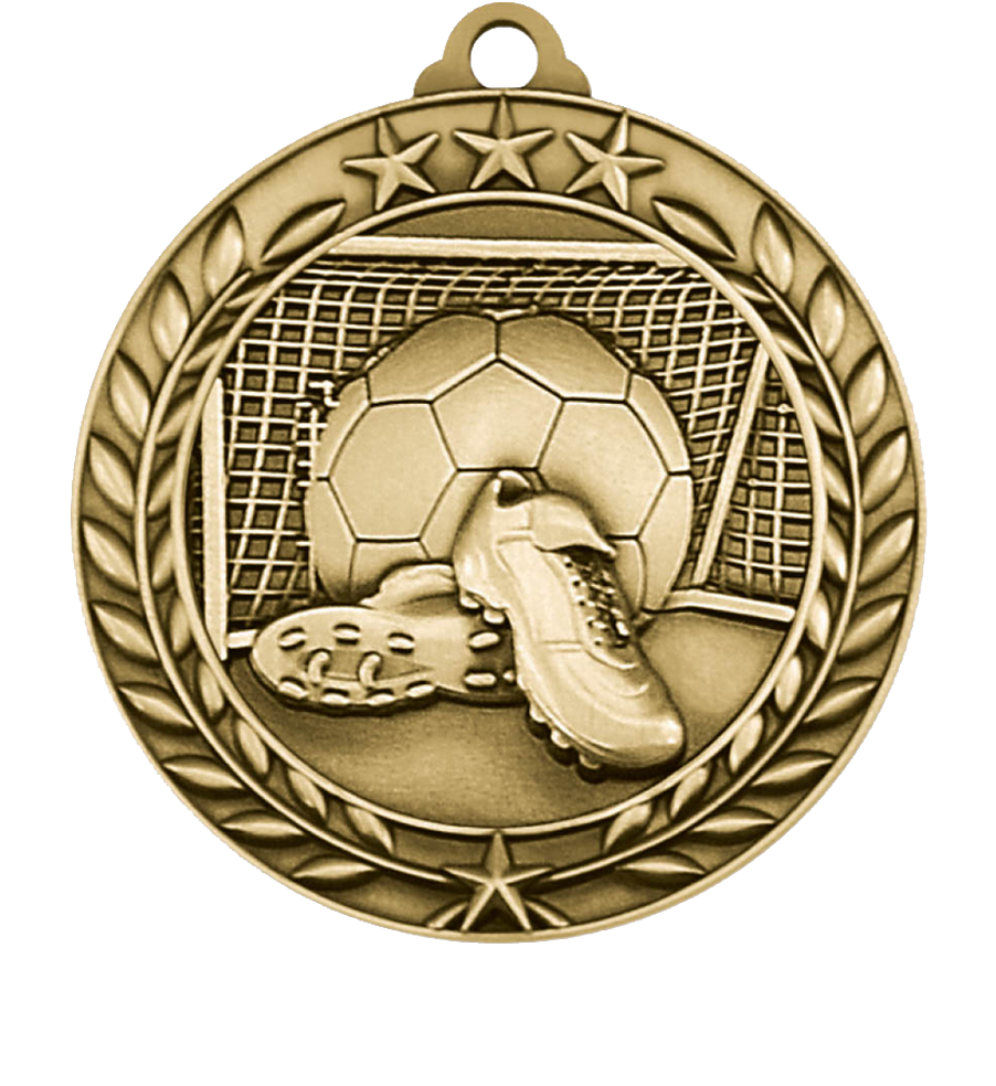 Gold Large Star Wreath Soccer Medal