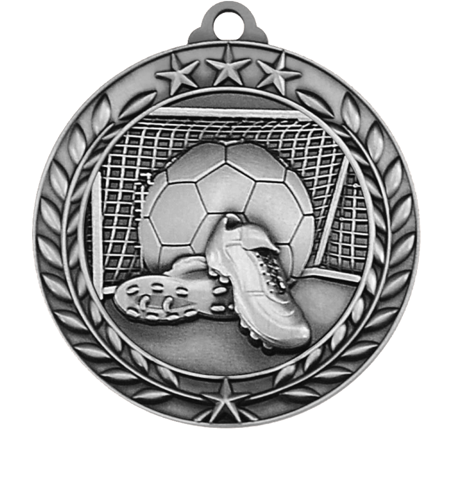 Silver Large Star Wreath Soccer Medal