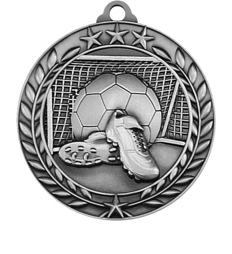Silver Large Star Wreath Soccer Medal