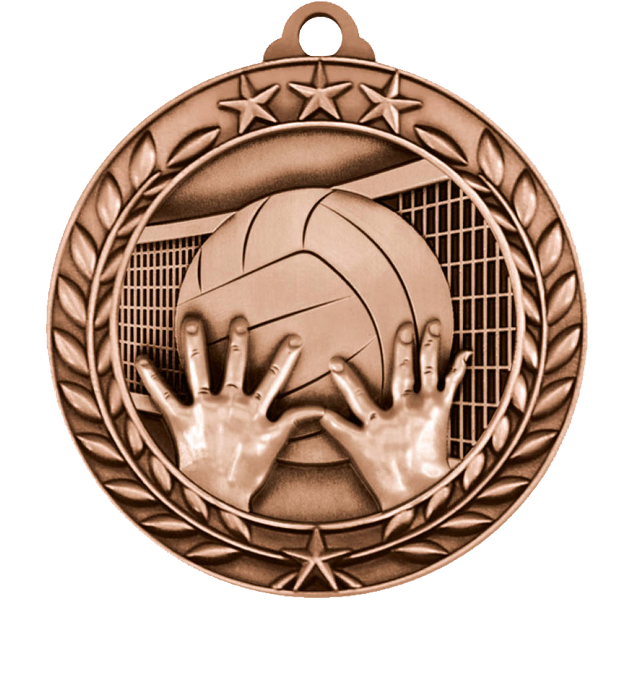Bronze Large Star Wreath Volleyball Medal
