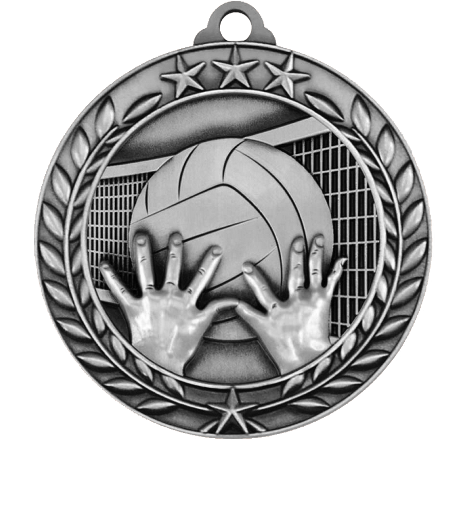 Silver Large Star Wreath Volleyball Medal