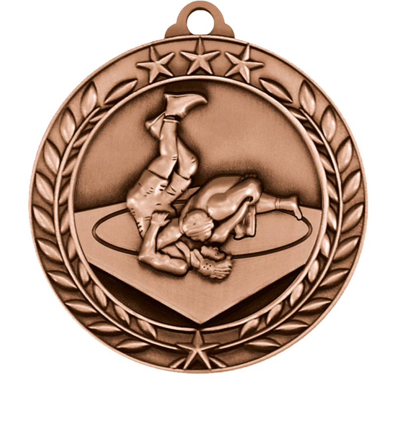 Bronze Large Star Wreath Wrestling Medal